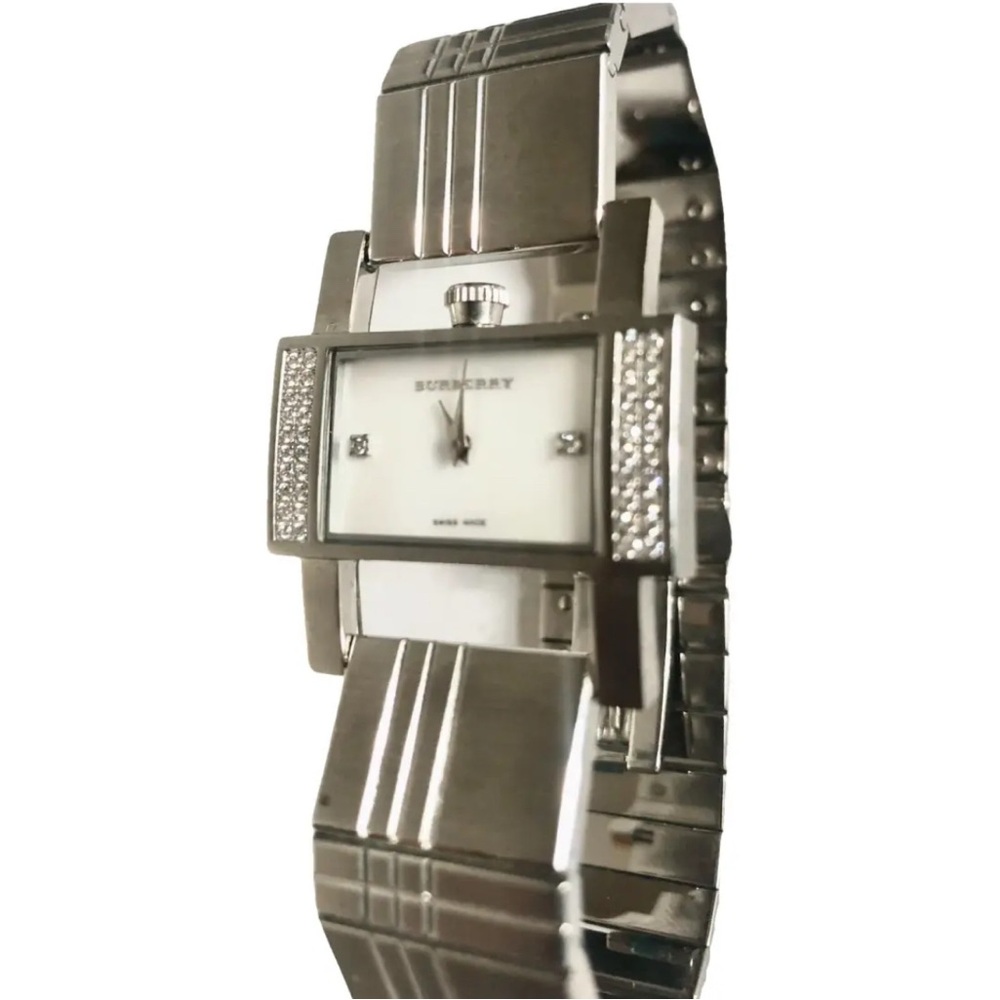 Burberry Silver and White Watch with Crystal Accents